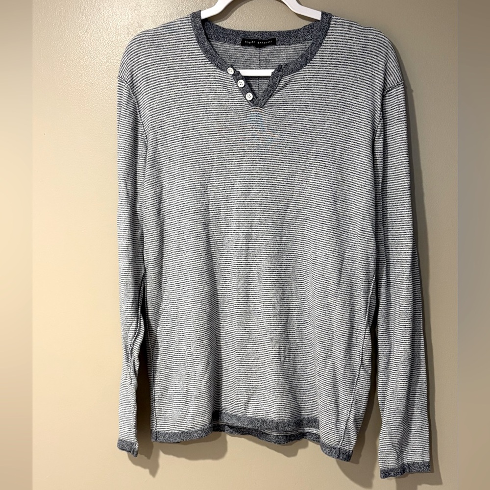 3/$25 lightweight Striped grey Henley Shirt robert barakett 100% cotton
